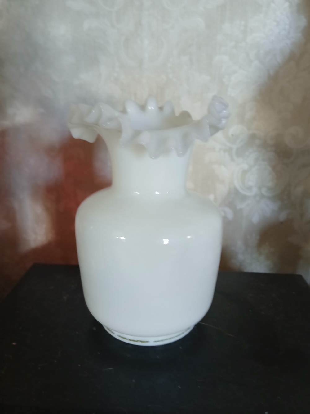 White Ruffled Glass Vase - Home Accents